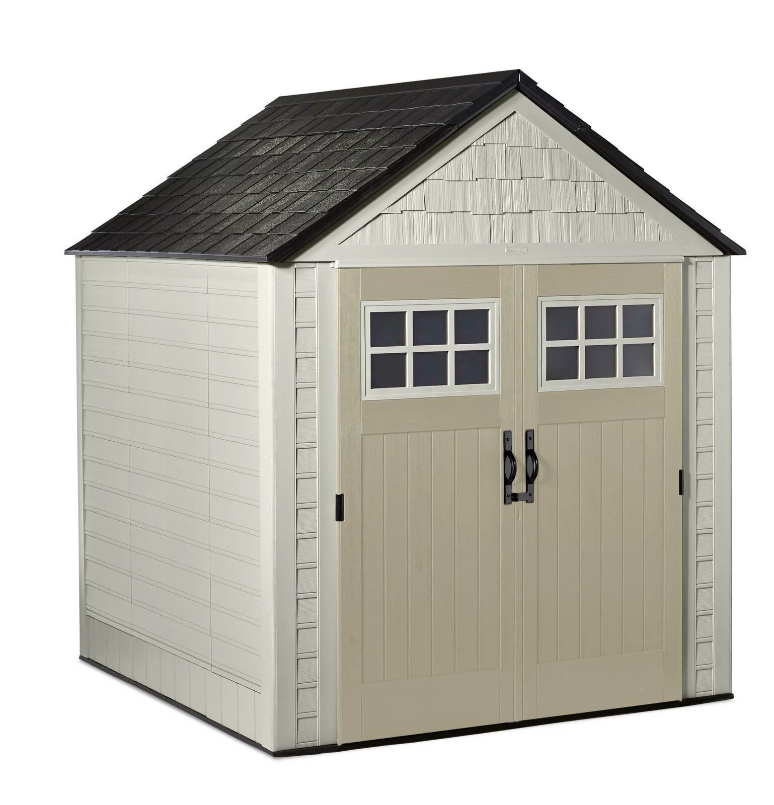 7ft.3in.Wx7ft.3in.DPlasticStorageShed-3-1-2-1.jpg Rubbermaid 7×7 Ft Durable Weatherproof Resin Outdoor Storage Shed - Image 1