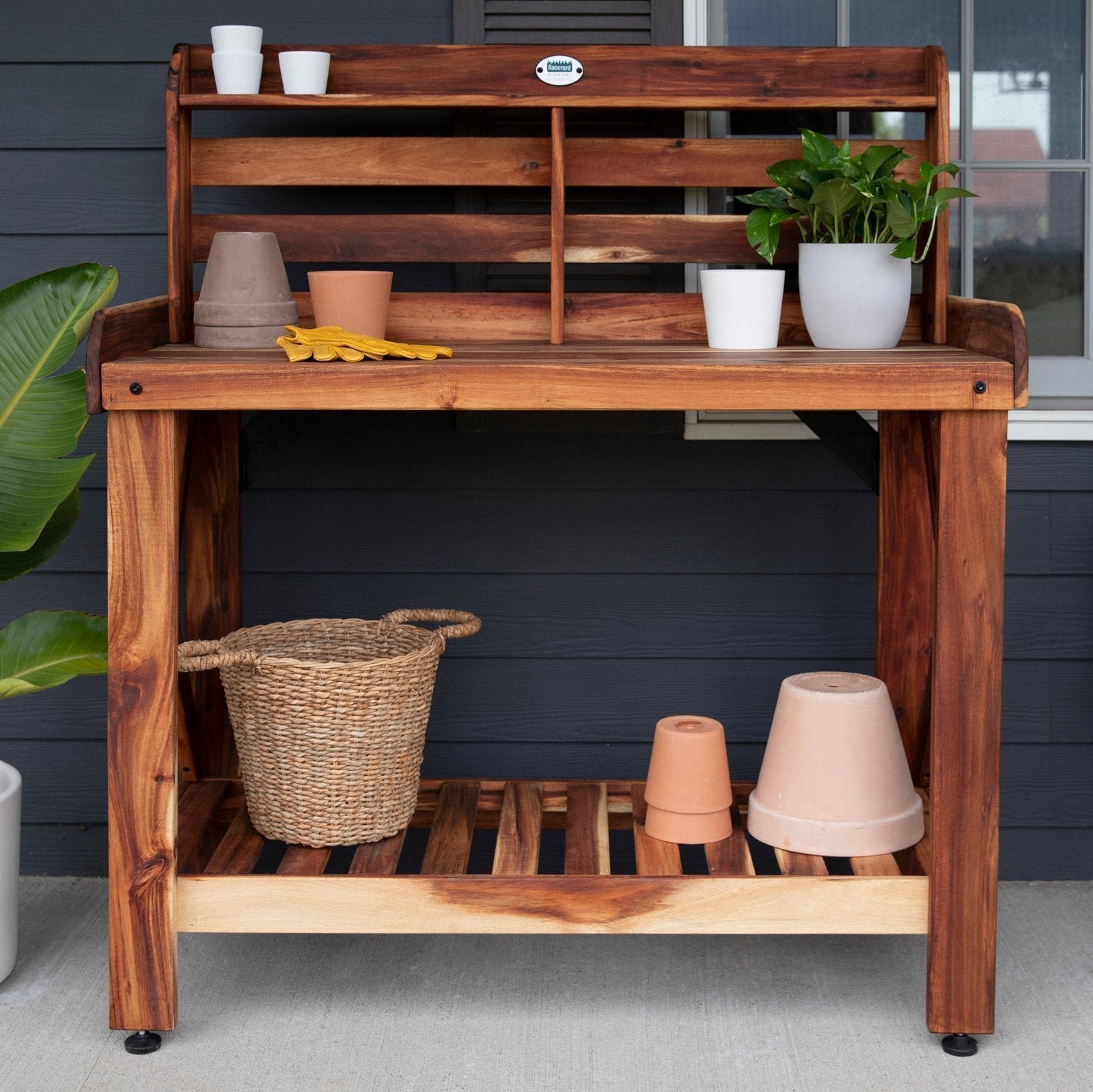 P1-Potting-Table-OutdoorFront-1-1.jpg Potting Table/Bench/Serving Bar – Acacia Wood - Image 1