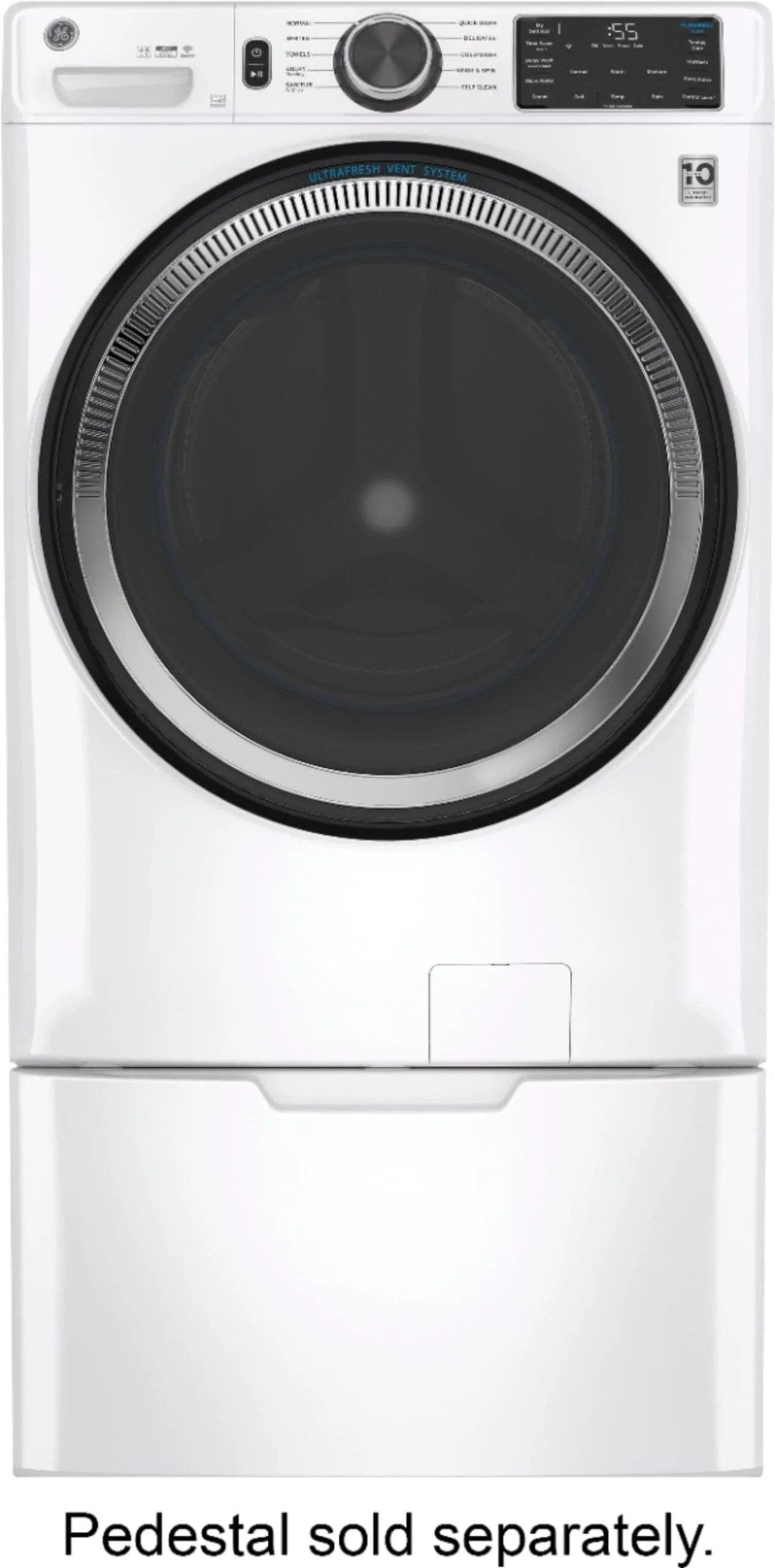 img-1550.jpg GE – 4.8 CuFt High-Efficiency Stackable Smart Front Load Washer w/UltraFresh Vent System & Microban Antimicrobial Technology – White on white - Image 1
