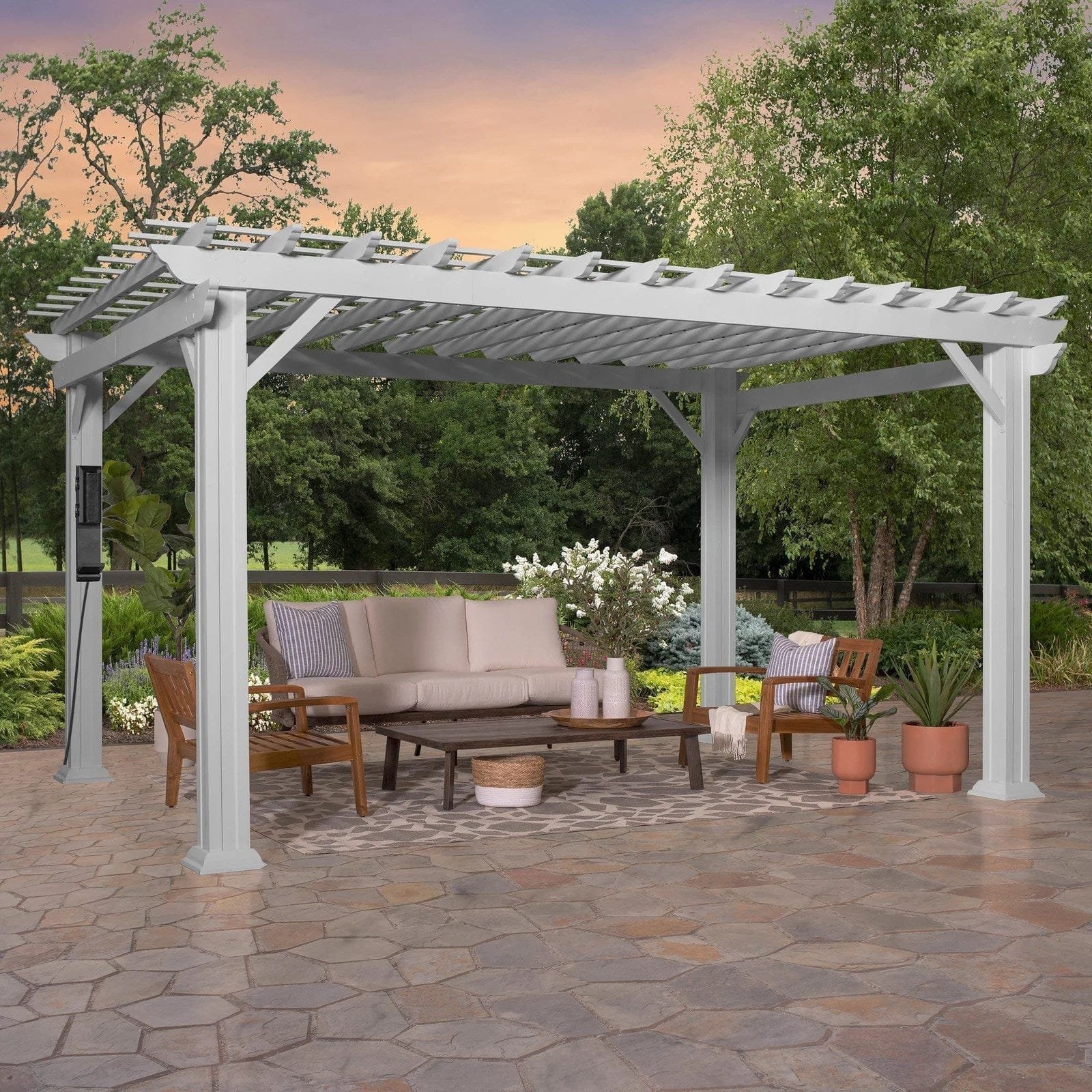 img-1646.jpg Hawthorne Traditional Steel Pergola With Sail Shade Soft Canopy 14×12 - Image 1