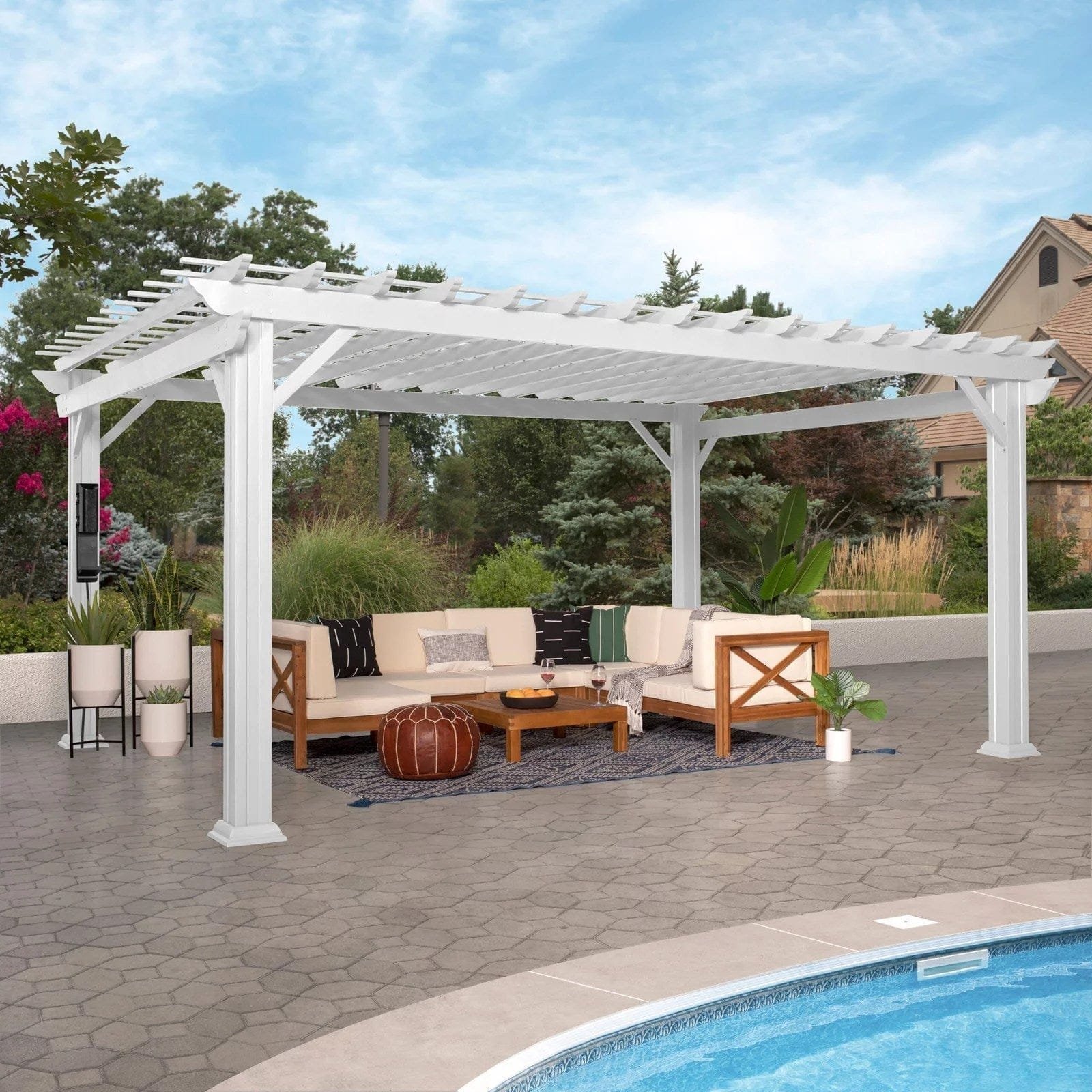 img-1647.jpg Hawthorne Traditional Steel Pergola With Sail Shade Soft Canopy 16×12 - Image 1